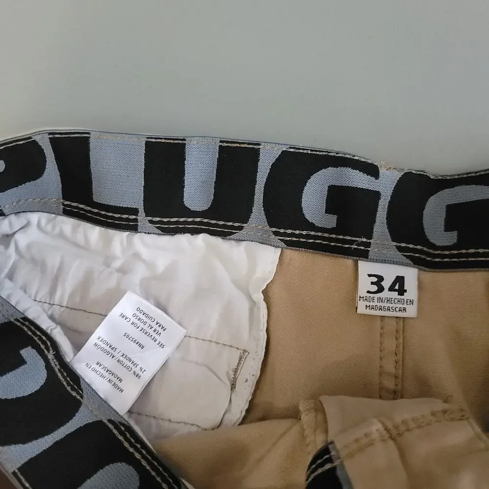 PLUG Men's Khaki Shorts Size 34 Flat Front Casual Chino Shorts